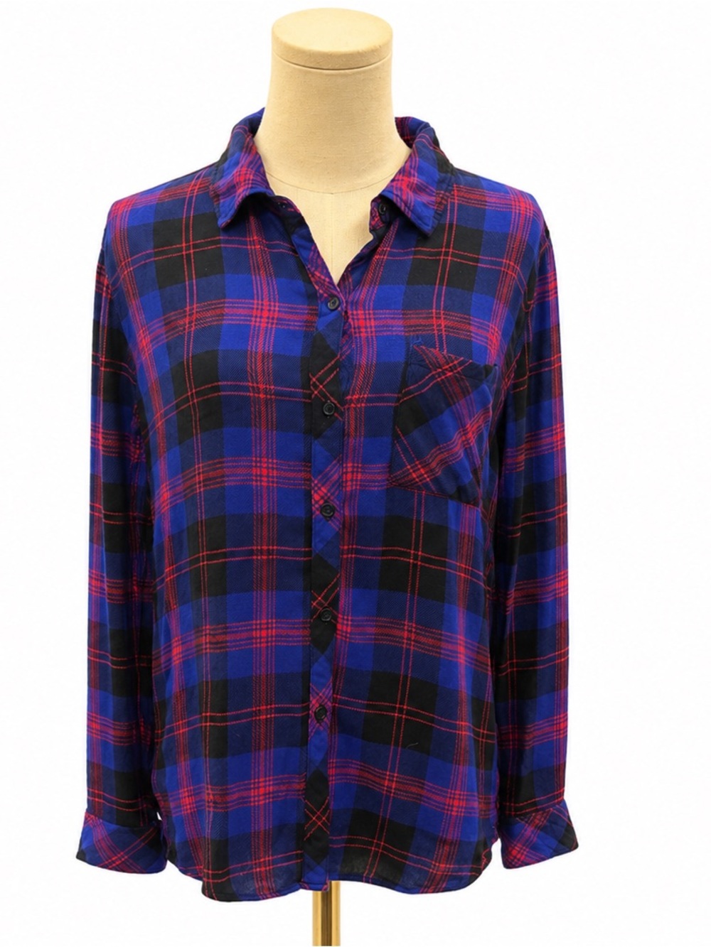 Rails Women’s Medium Blue Black Red Plaid Button Down Shirt 100% Rayon